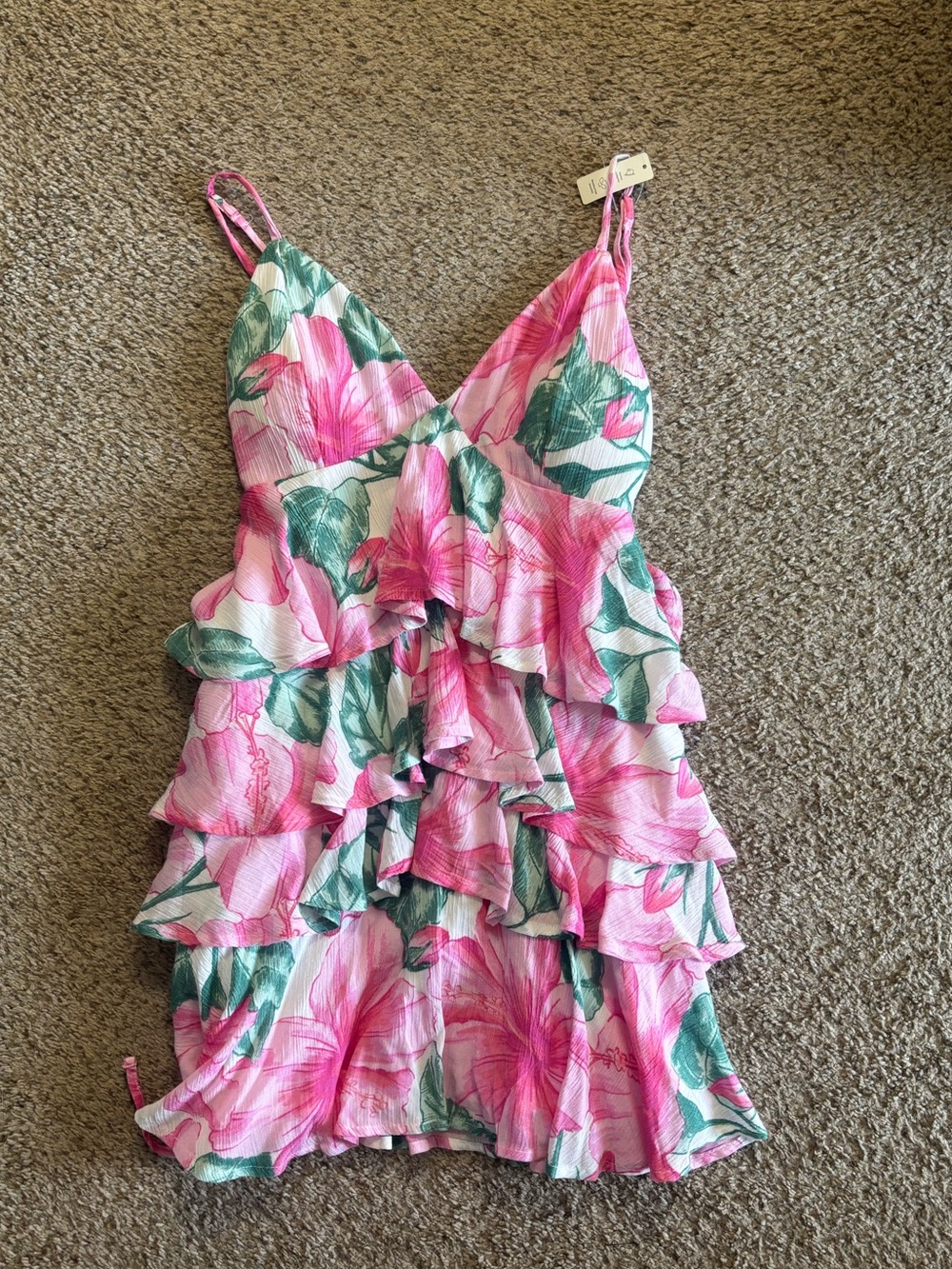 Women’s Pink Floral Ruffle Dress